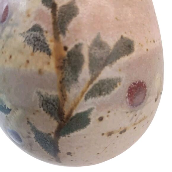Bridget Hauser Signed Art Pottery Vase Pastels Pink Green Leaves Speckled 5"x 4" - Picture 10 of 13